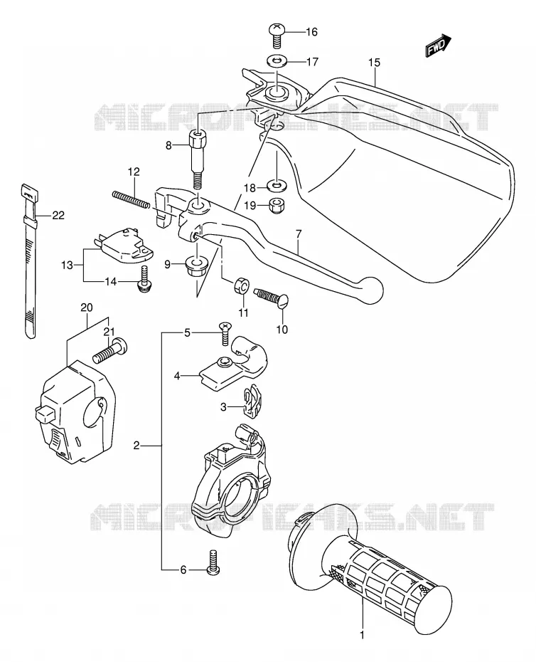 ENSEMBLE LEVIER - COMMODO DROIT (MODELE L/M,MODELE N/P/R E24) Suzuki MOTO 250 DR 1993  DR250SP(E24)