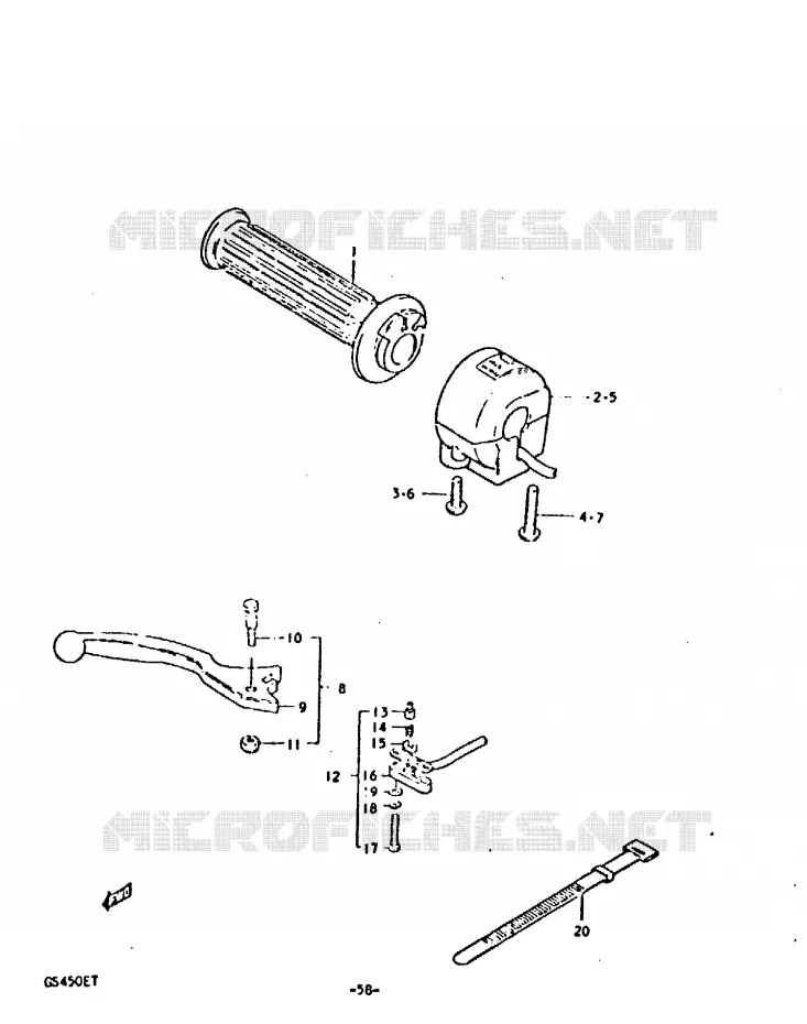 ENSEMBLE LEVIER - COMMODO DROIT Suzuki MOTO 450 GS 1996  GS450T(T)