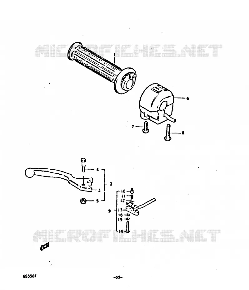 ENSEMBLE LEVIER - COMMODO DROIT Suzuki MOTO 550 GS 1980  GS550DT(T)