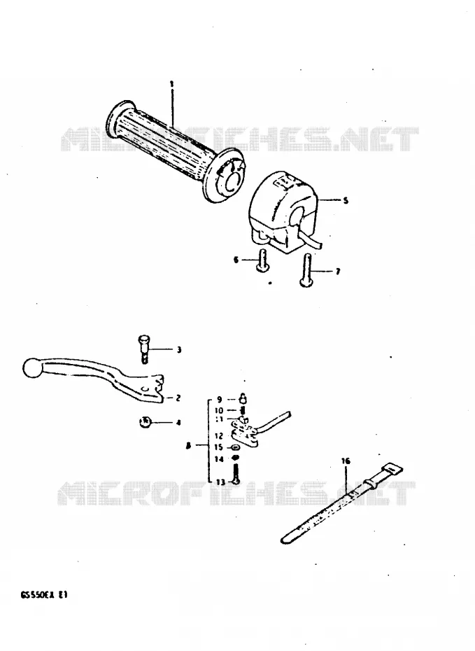 ENSEMBLE LEVIER - COMMODO DROIT Suzuki MOTO 550 GS 1981  GS550X(X)