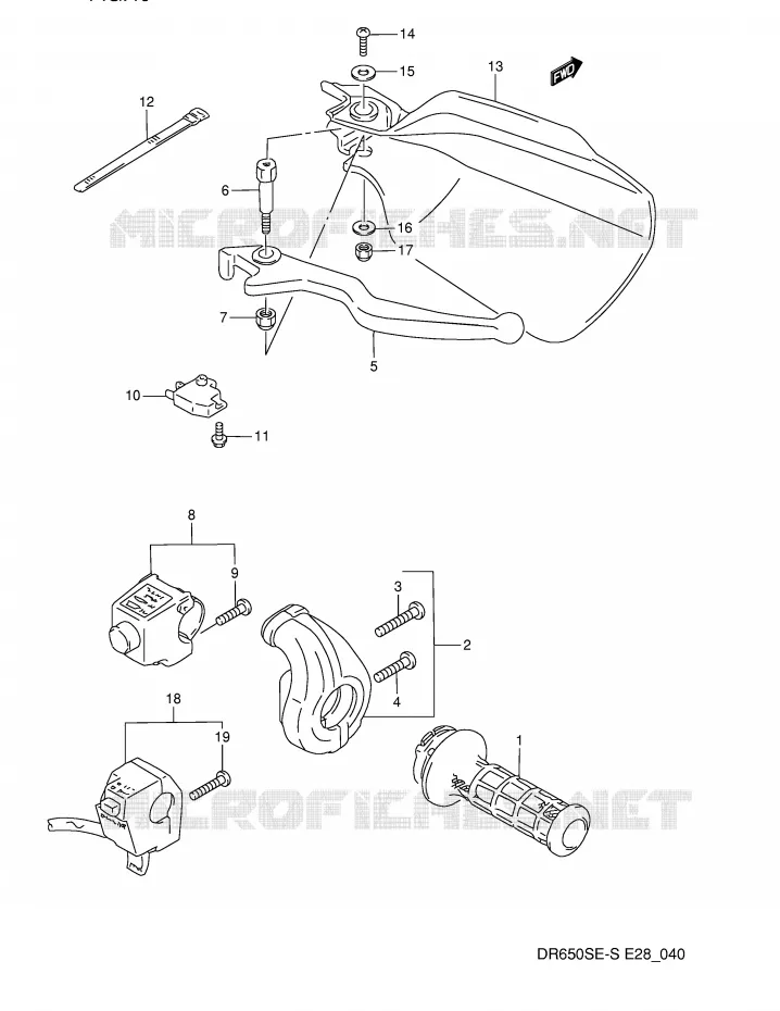 ENSEMBLE LEVIER - COMMODO DROIT Suzuki MOTO 650 DR 1993  DR650SP(E28)