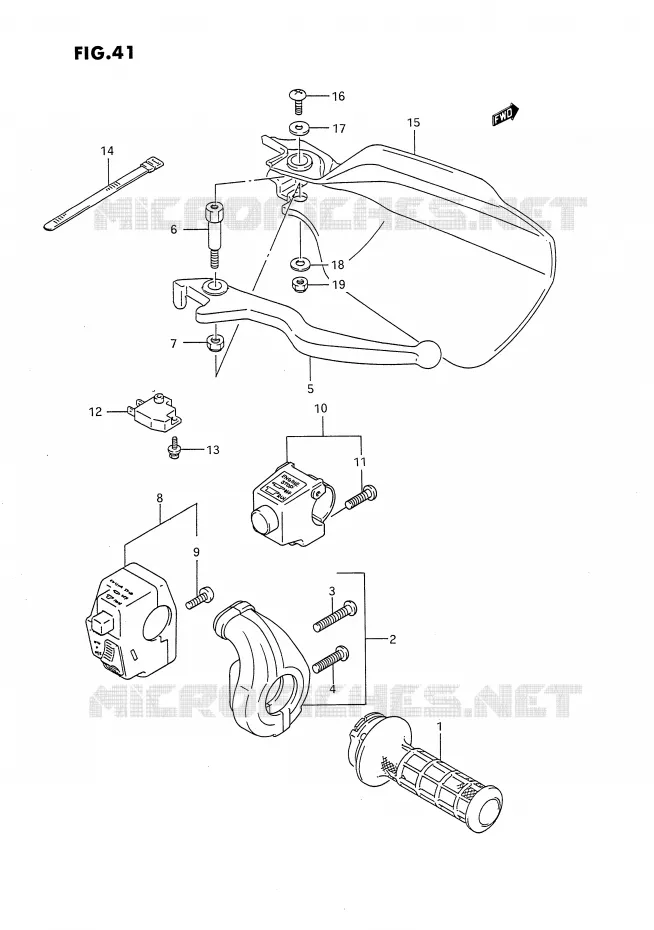 ENSEMBLE LEVIER - COMMODO DROIT Suzuki MOTO 650 DR 1994  DR650R(E4)