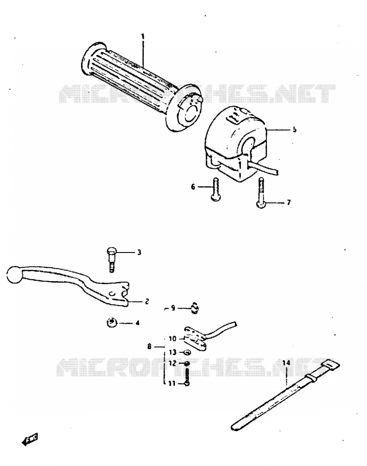 ENSEMBLE LEVIER - COMMODO DROIT Suzuki MOTO 650 GS 1983  GS650GTD