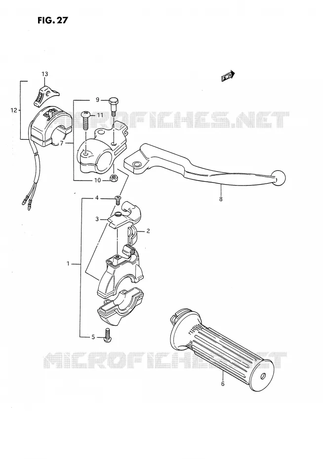 ENSEMBLE LEVIER - COMMODO DROIT Suzuki MOTO 80 DS 1995  DS80S(E24)
