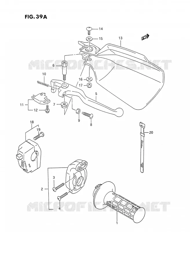 ENSEMBLE LEVIER - COMMODO DROIT (VOIR NOTE) Suzuki MOTO 350 DR 1990  DR350SL(E2)