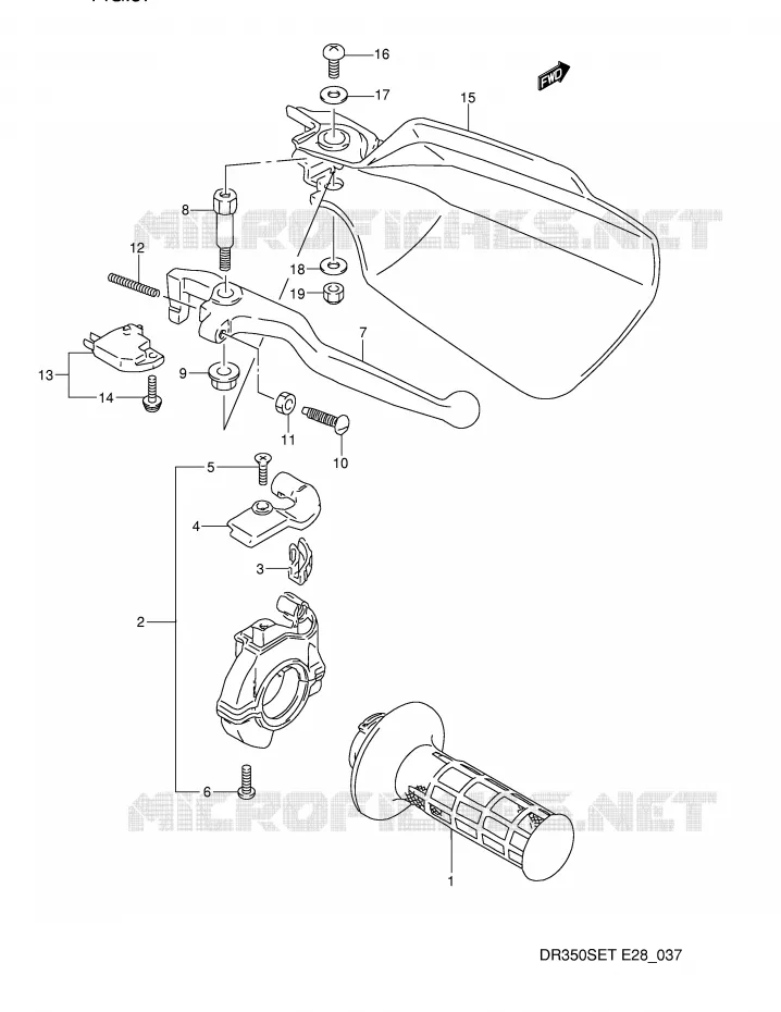 ENSEMBLE LEVIER - POIGNEE DROITE (MODELE L/M) Suzuki MOTO 350 DR 1993  DR350SP(E28)