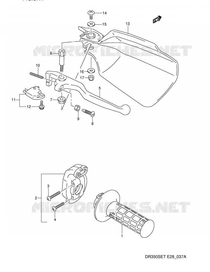 ENSEMBLE LEVIER - POIGNEE DROITE (MODELE N/P/R/S/T) Suzuki MOTO 350 DR 1991  DR350SM(E28)