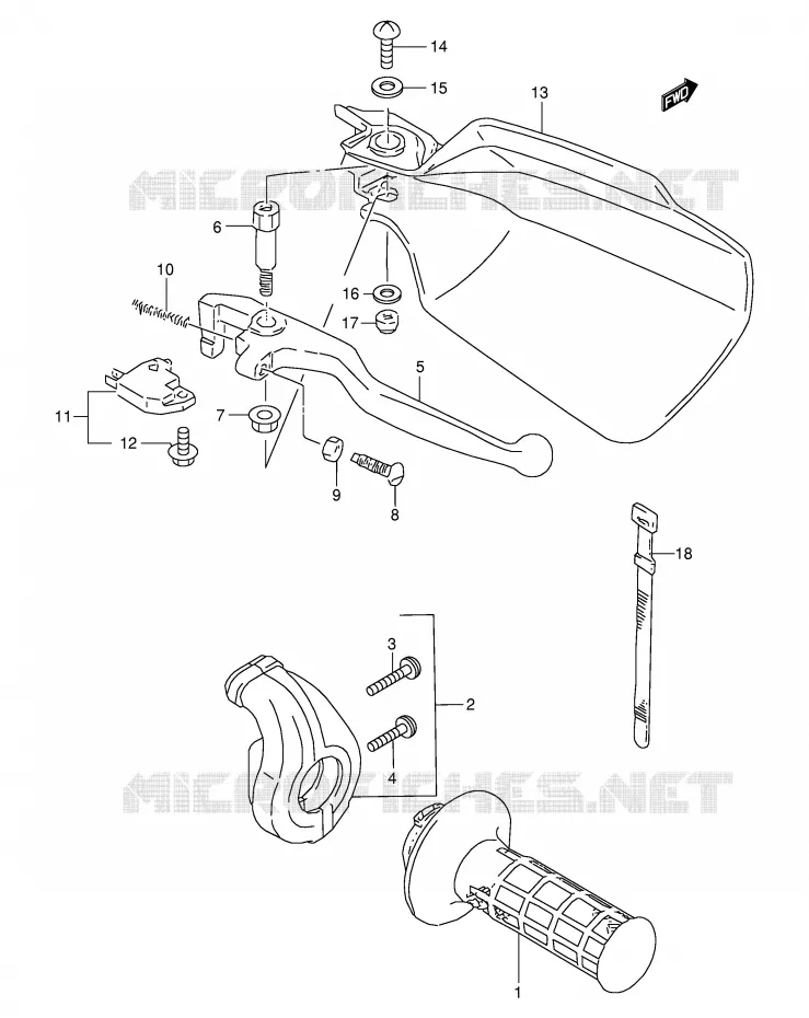 ENSEMBLE LEVIER - POIGNEE DROITE (MODELE V/W/X) Suzuki MOTO 350 DR 1995  DR350SES(E2)