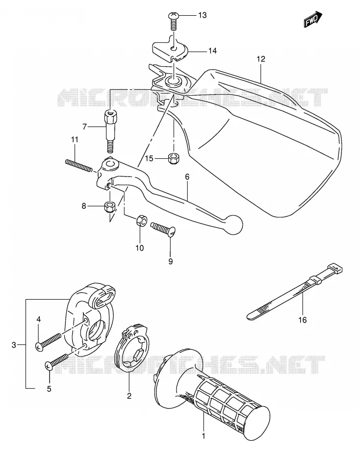 ENSEMBLE LEVIER - POIGNEE DROITE Suzuki MOTO 350 DR 1994  DR350R(E1)