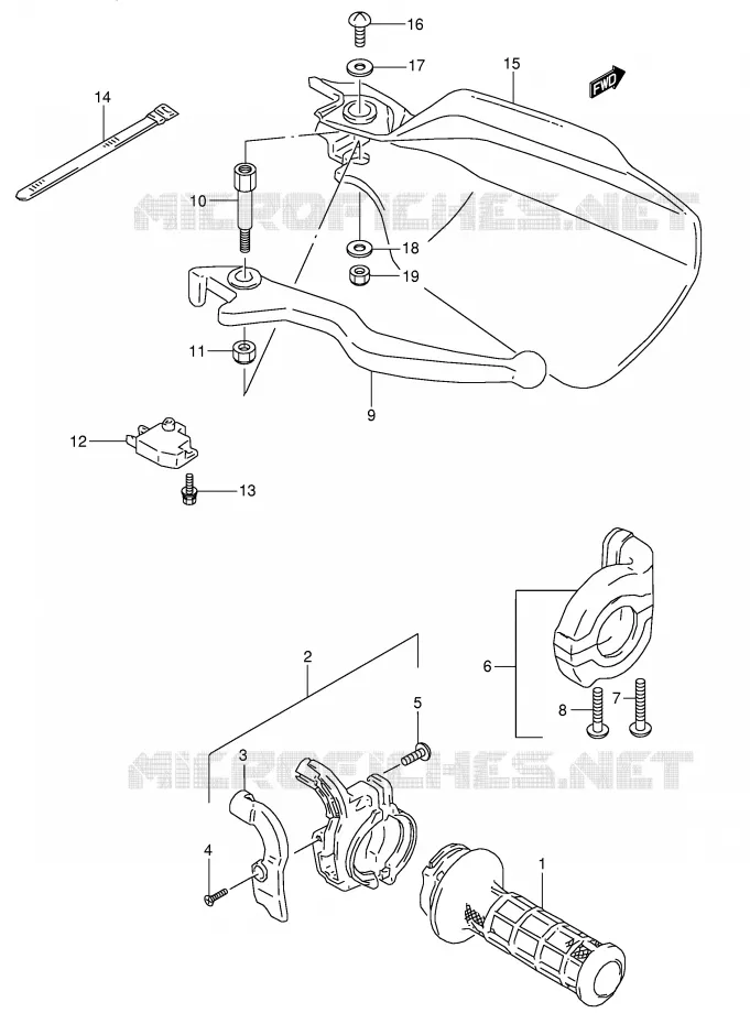 ENSEMBLE LEVIER - POIGNEE DROITE Suzuki MOTO 800 DR 1992  DR800SUN(E4)