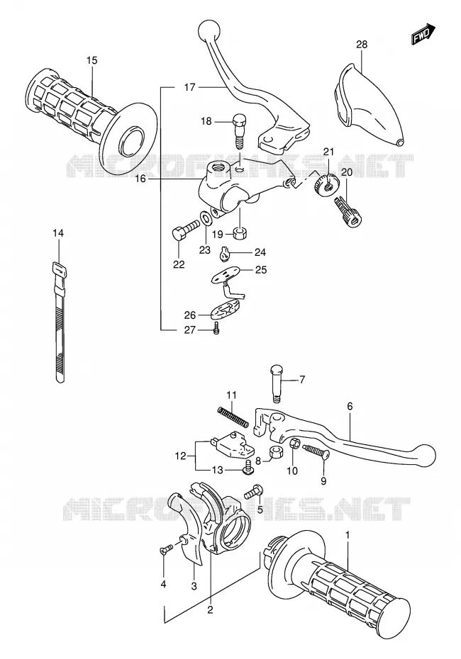ENSEMBLE LEVIERS - POIGNEES (MODELE K1) Suzuki MOTO 200 DR 2001  DR200SEK1(E24)