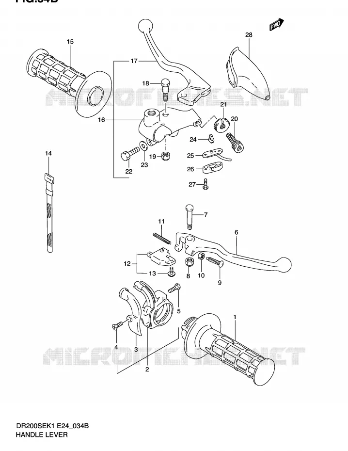 ENSEMBLE LEVIERS - POIGNEES (MODELE K2 E6,P9,MODELE K3/K4/K5 E6) Suzuki MOTO 200 DR 2003  DR200SEK3(E24)