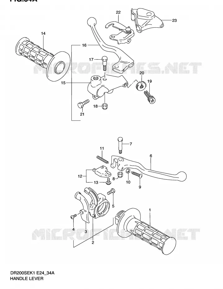 ENSEMBLE LEVIERS - POIGNEES (MODELE K2/K3/K4/K5 E24) Suzuki MOTO 200 DR 2003  DR200SEK3(E24)