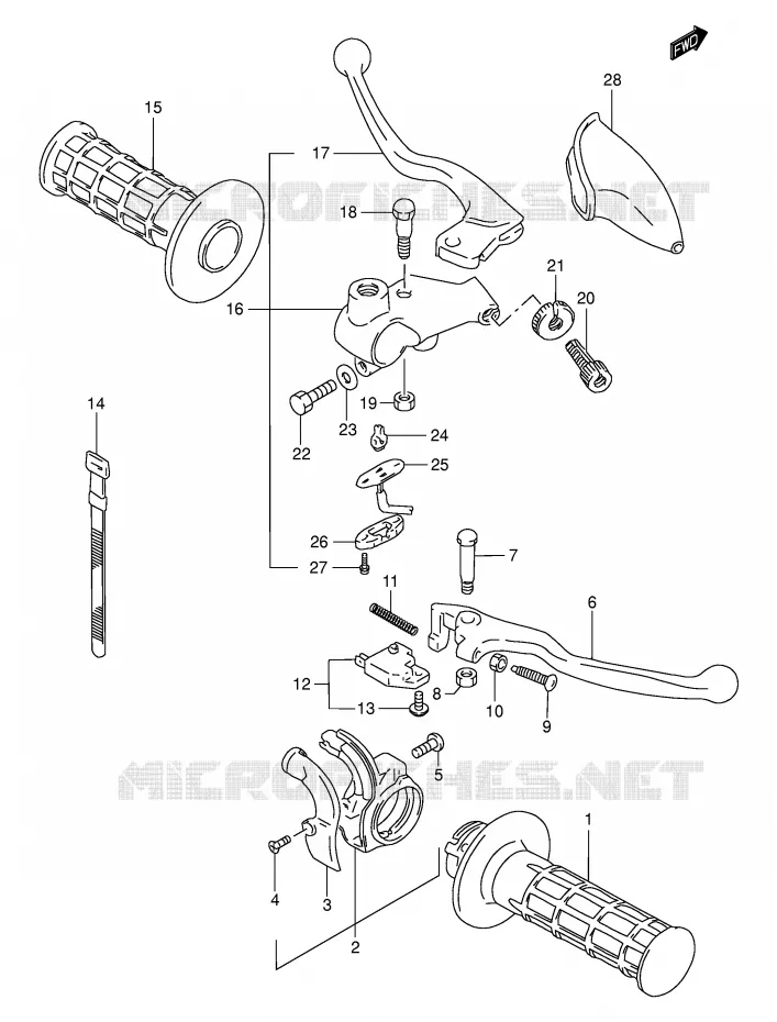 ENSEMBLE LEVIERS - POIGNEES Suzuki MOTO 200 DR 2005  DR200SEK5(E3/E28)