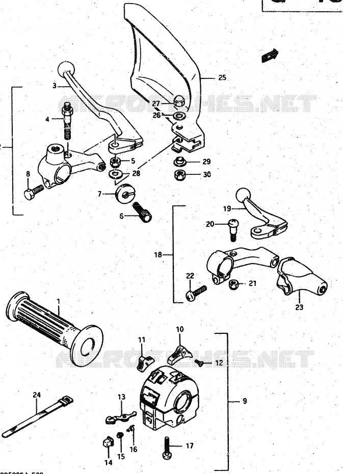 ENSEMBLE POIGNEE GAUCHE (DR500RH) Suzuki MOTO 500 DR 1987  DR500RH(G/H/J)