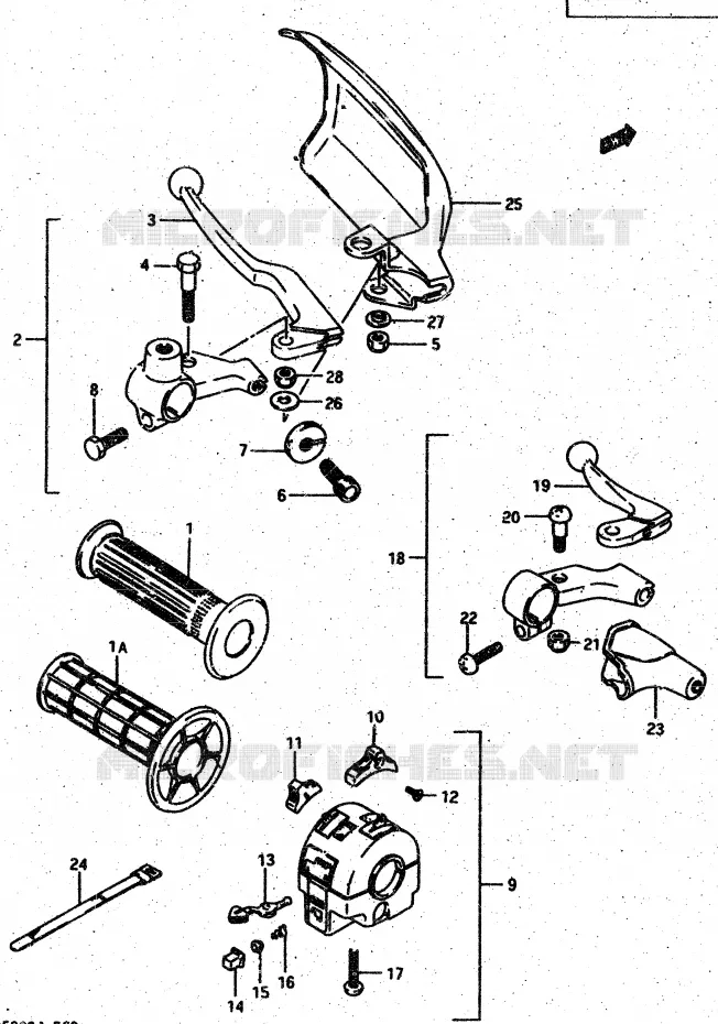 ENSEMBLE POIGNEE GAUCHE (MODELE G/DR500SH/DR500SJ) Suzuki MOTO 500 DR 1987  DR500RH(G/H/J)
