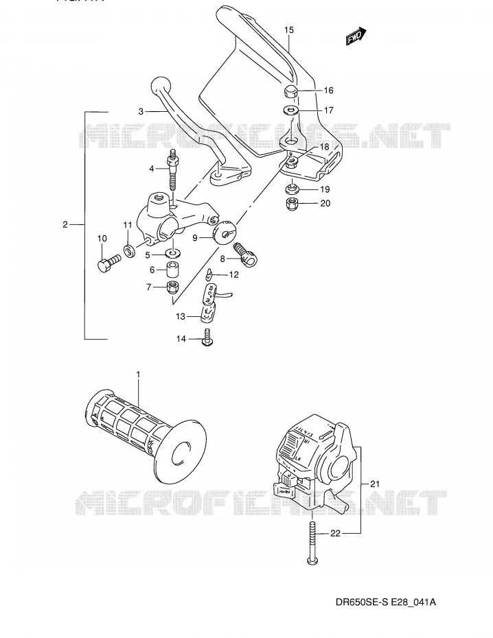 ENSEMBLE POIGNEE GAUCHE (MODELE R/S) Suzuki MOTO 650 DR 1994  DR650SER(E28)