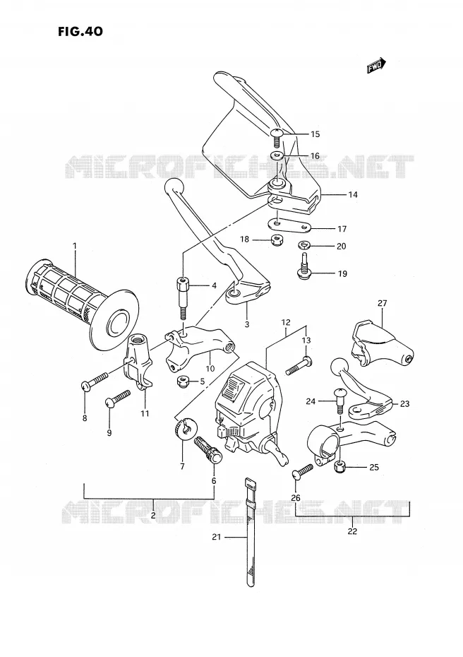 ENSEMBLE POIGNEE GAUCHE Suzuki MOTO 350 DR 1992  DR350SHN(E2)