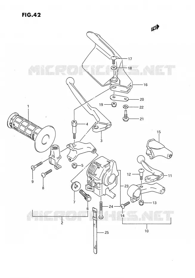 ENSEMBLE POIGNEE GAUCHE Suzuki MOTO 650 DR 1992  DR650RN(E4)