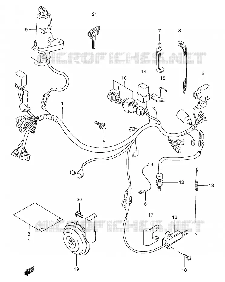 FAISCEAU ELECTRIQUE (MODELE T/V/W/X) Suzuki MOTO 350 DR 1994  DR350SER(E2)