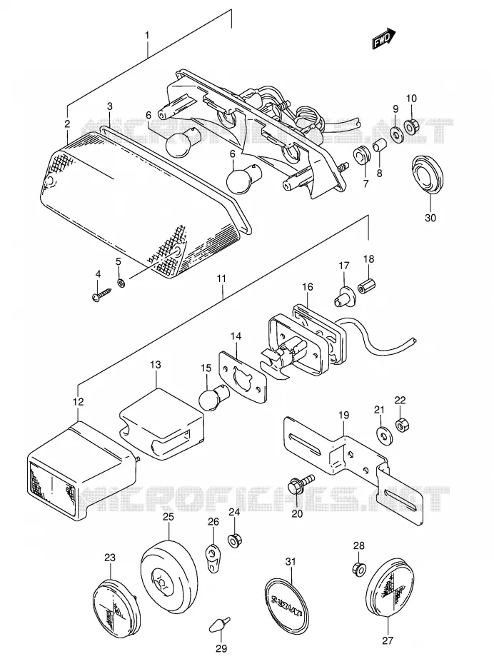 FEU ARRIERE (MODELE M/N/P/R/S) Suzuki MOTO 800 DR 1992  DR800SUN(E4)