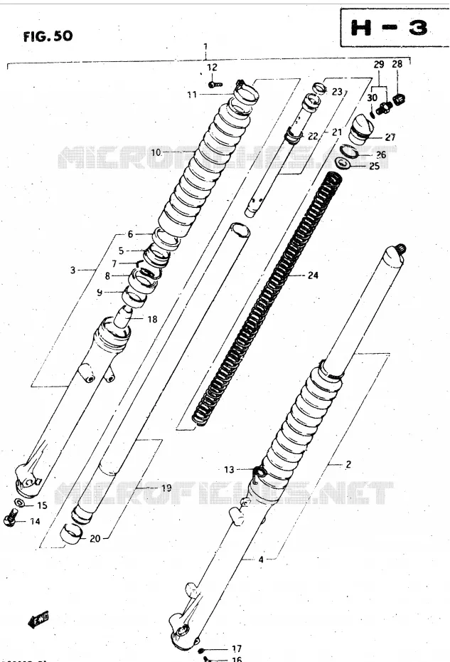 FOURCHE AVANT (MODELE E) Suzuki MOTO 500 DR 1983  DR500SD(E1)
