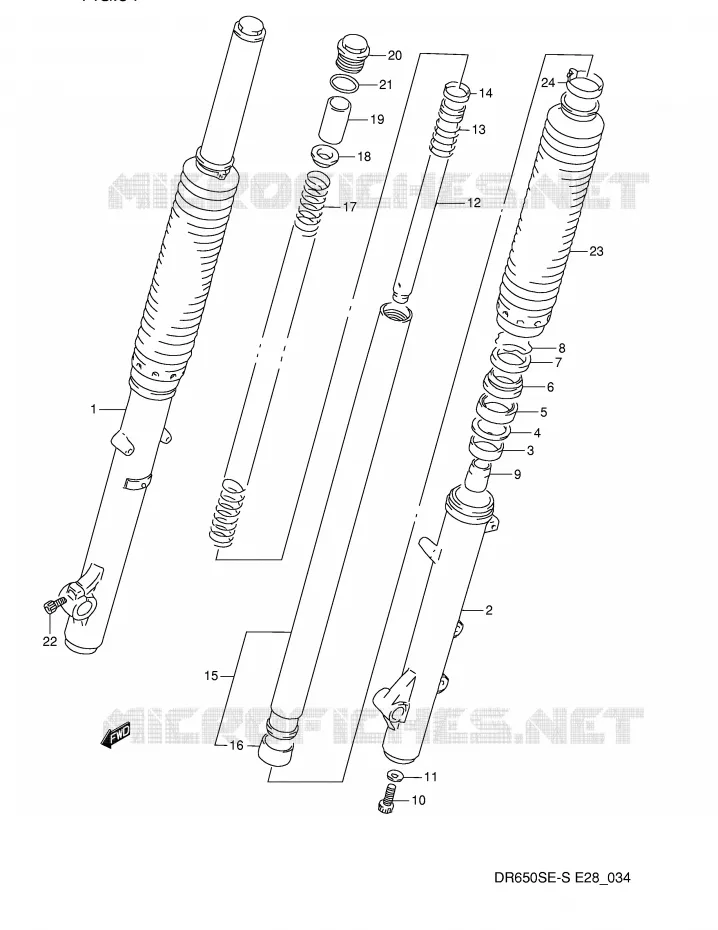 FOURCHE AVANT (MODELE N/P) Suzuki MOTO 650 DR 1995  DR650SES(E28)