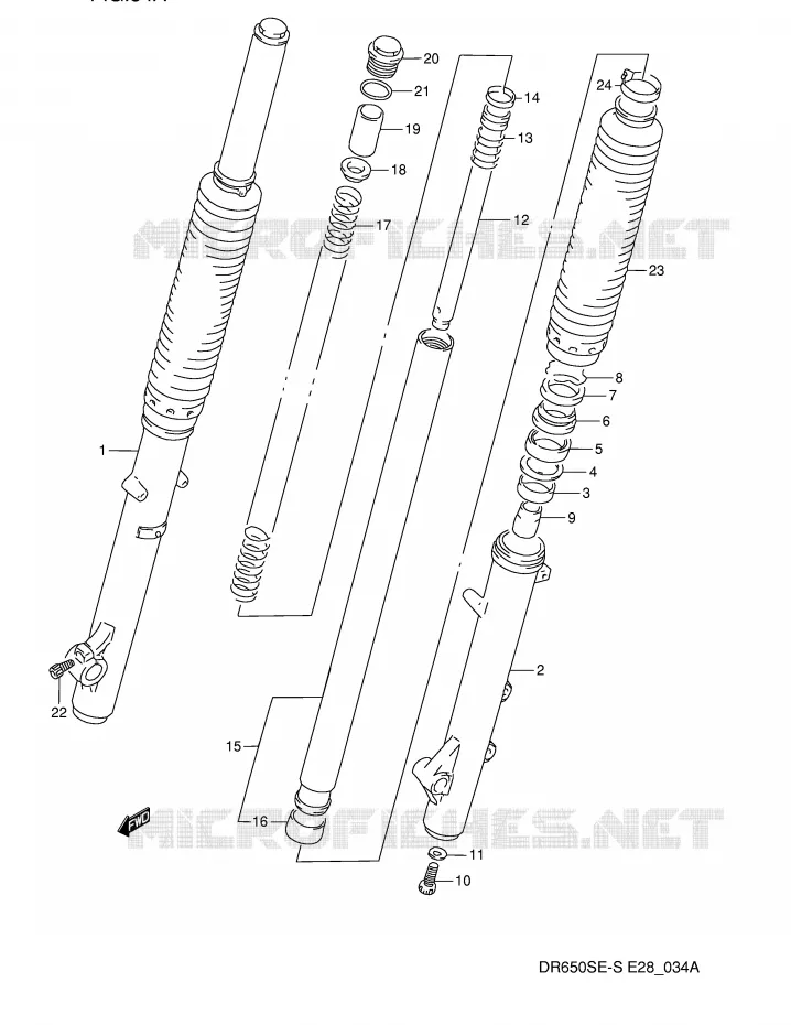 FOURCHE AVANT (MODELE R/S) Suzuki MOTO 650 DR 1993  DR650SP(E28)