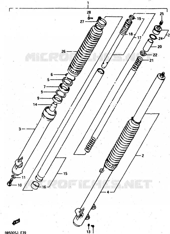 FOURCHE AVANT Suzuki MOTO 500 DR 1987  DR500SH(G/H/J)