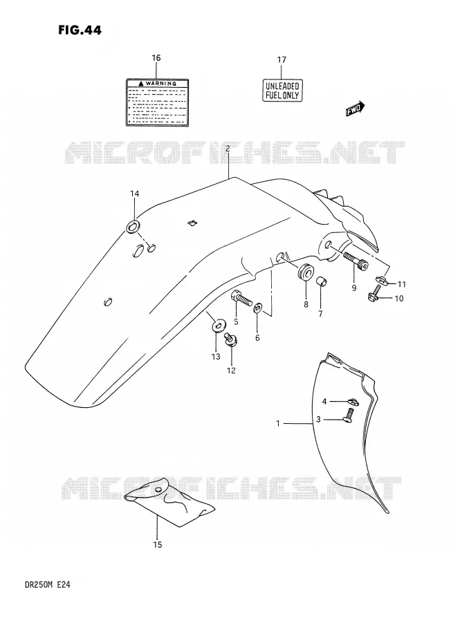 GARDE BOUE ARRIERE - AUTOCOLLANTS Suzuki MOTO 250 DR 1990  DR250L(E24)