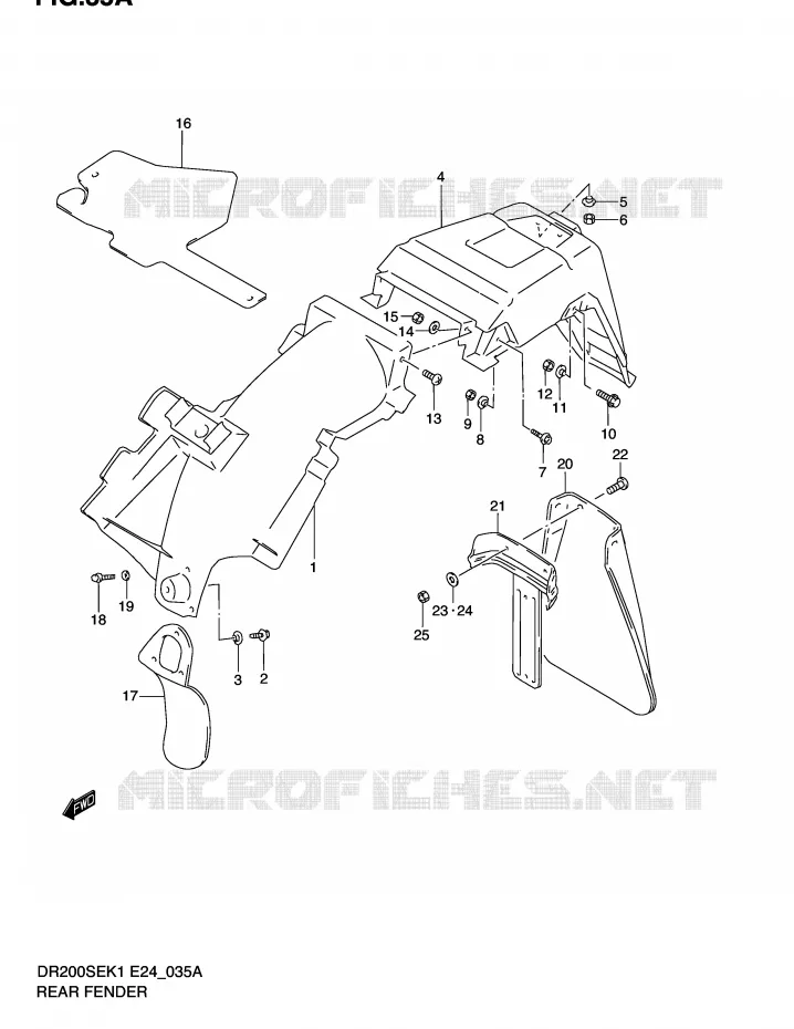 GARDE BOUE ARRIERE (MODELE K2/K3/K4/K5) Suzuki MOTO 200 DR 2003  DR200SEK3(E24)