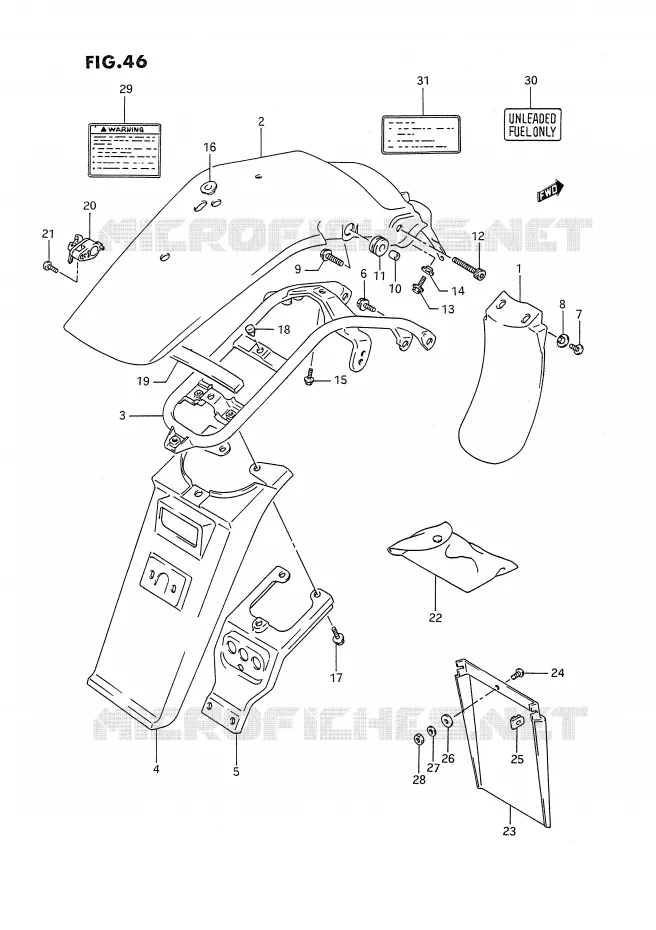 GARDE BOUE ARRIERE (MODELE L/M/N/P) Suzuki MOTO 350 DR 1992  DR350SHN(E2)