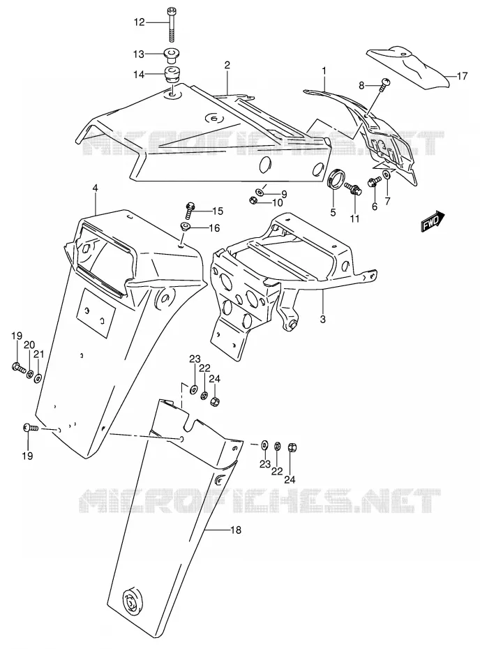 GARDE BOUE ARRIERE (MODELE M/N/P/R) Suzuki MOTO 650 DR 1991  DR650RSEM(E4)