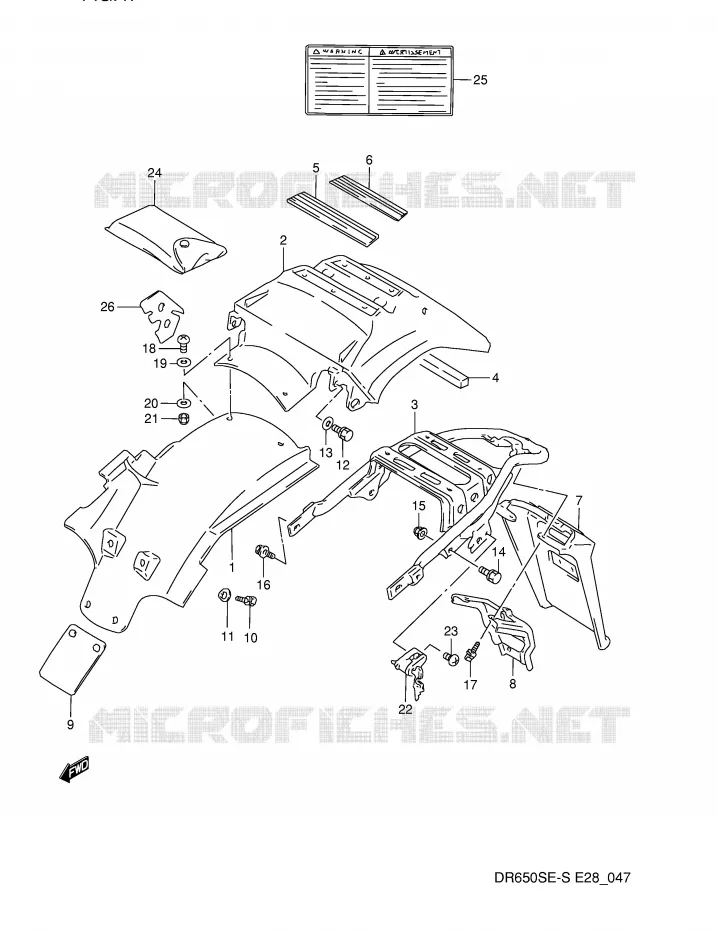 GARDE BOUE ARRIERE (MODELE N/P) Suzuki MOTO 650 DR 1994  DR650SER(E28)