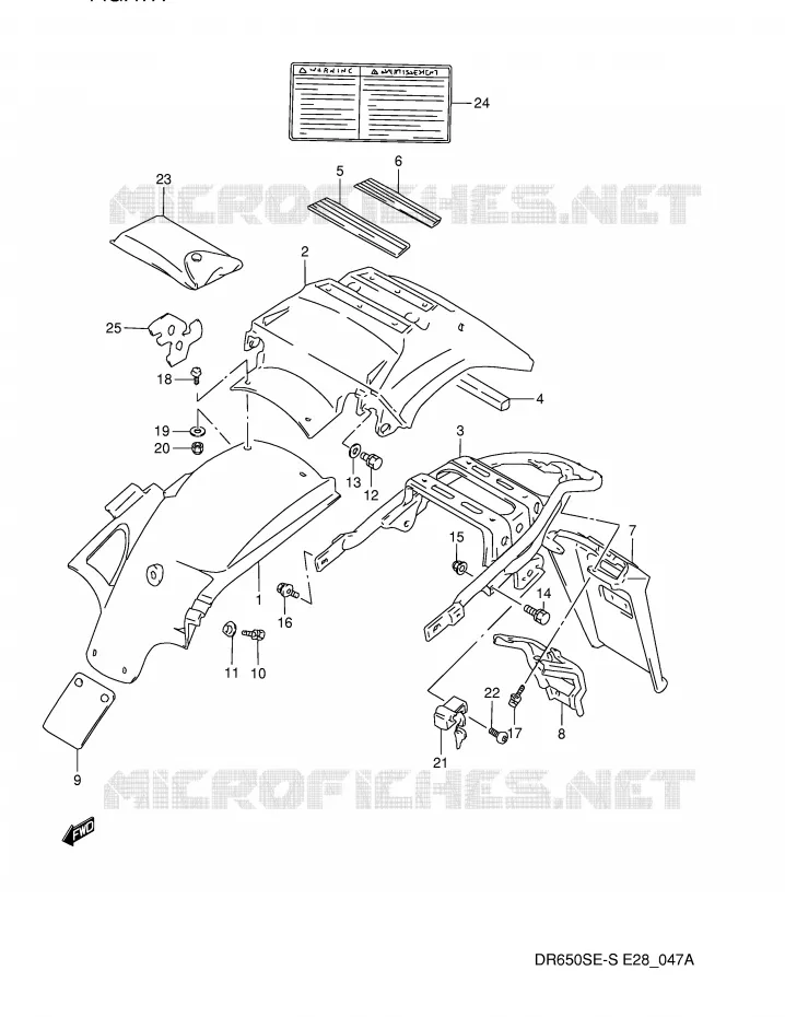 GARDE BOUE ARRIERE (MODELE R/S) Suzuki MOTO 650 DR 1993  DR650SP(E28)