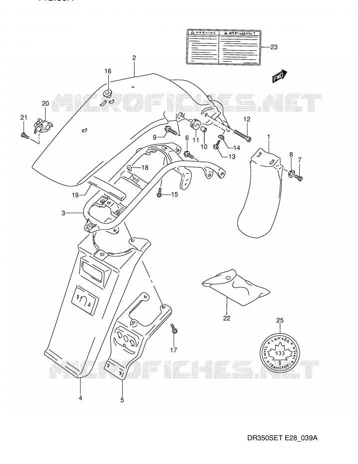 GARDE BOUE ARRIERE (MODELE R/S/T) Suzuki MOTO 350 DR 1992  DR350SN(E28)
