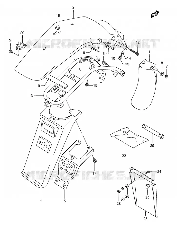 GARDE BOUE ARRIERE (MODELE R/S/T/V/W) Suzuki MOTO 350 DR 1994  DR350SER(E2)