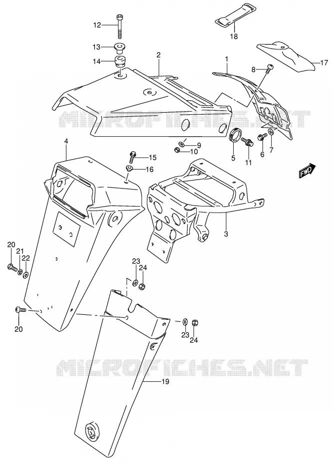 GARDE BOUE ARRIERE (MODELE T) Suzuki MOTO 650 DR 1994  DR650RSEUR(E4)