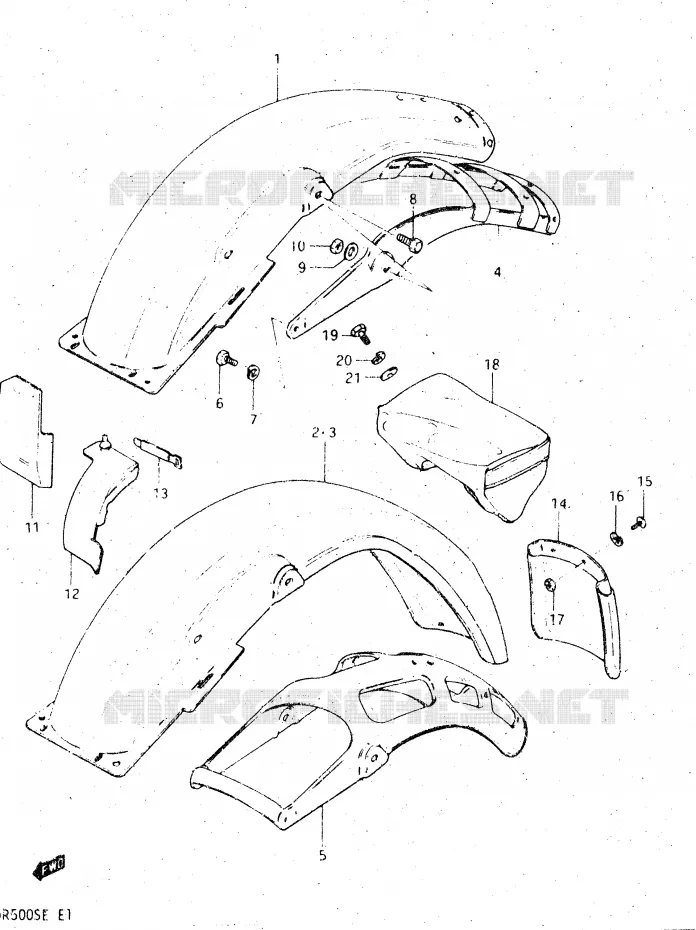 GARDE BOUE ARRIERE Suzuki MOTO 500 DR 1984  DR500SE(E1)