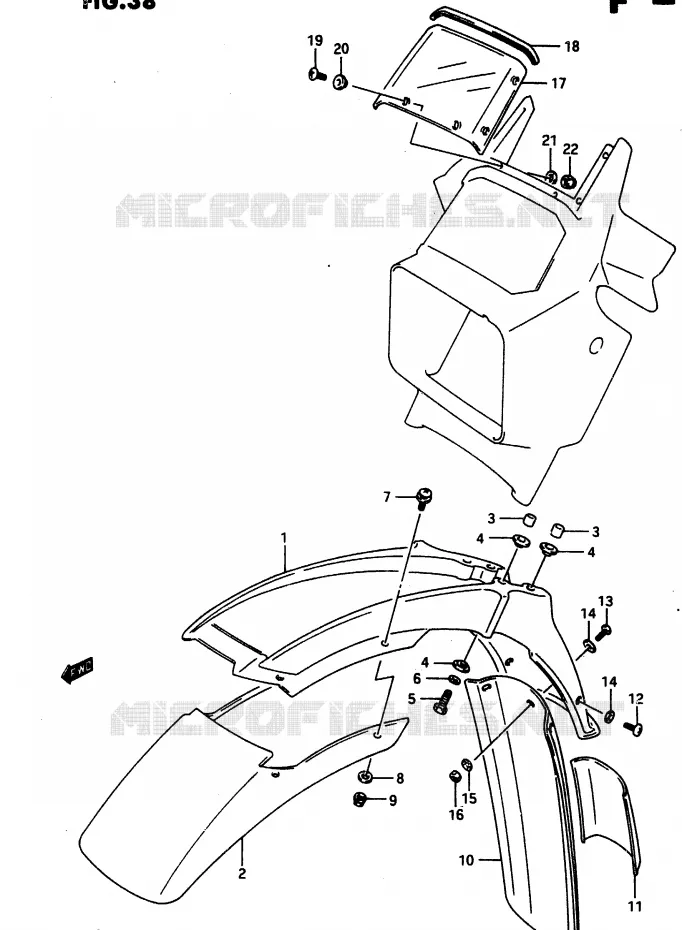 GARDE BOUE AVANT - SAUT DE VENT Suzuki MOTO 650 DR 1990  DR650RUL(L)