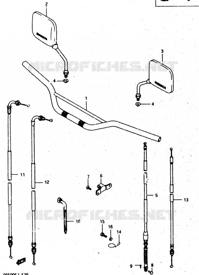 GUIDON - CABLES (MODELE G/H) Suzuki MOTO 500 DR 1988  DR500SJ(G/H/J)