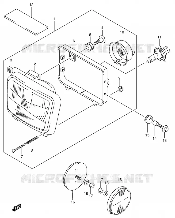 PHARE (MODELE K2/K3/K4/K5 E24) Suzuki MOTO 650 DR 2001  DR650SEK1(E4)
