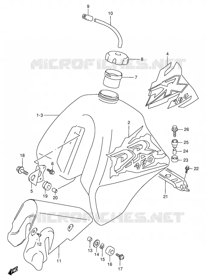 RESERVOIR D'ESSENCE (MODELE V/W) Suzuki MOTO 350 DR 1997  DR350V(E1)
