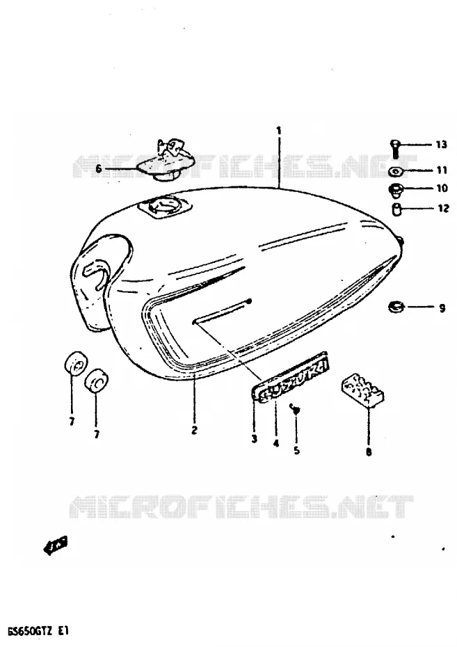 RESERVOIR D'ESSENCE (MODELE X) Suzuki MOTO 650 GS 1982  GS650GTZ(X/Z)