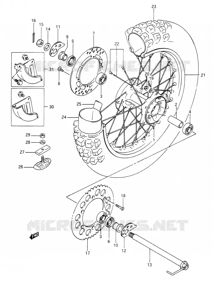 ROUE ARRIERE (MODELE L/M/N/P) Suzuki MOTO 350 DR 1990  DR350L(E28)