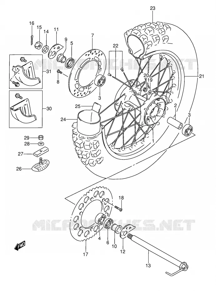 ROUE ARRIERE (MODELE L/M/N/P) Suzuki MOTO 350 DR 1991  DR350M(E3)
