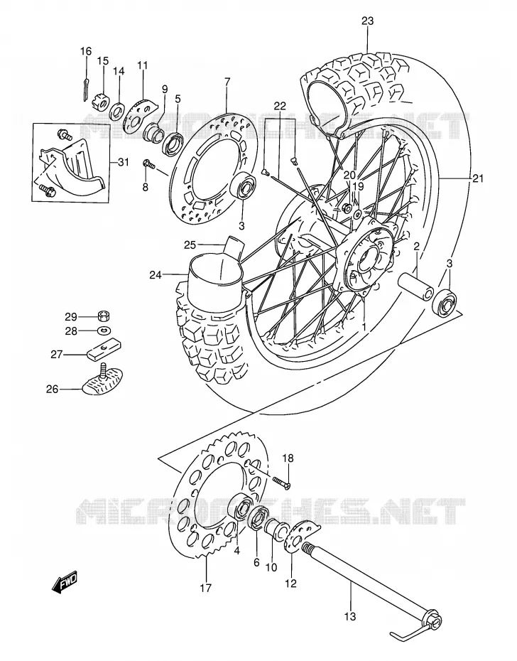 ROUE ARRIERE (MODELE R/S/T) Suzuki MOTO 350 DR 1991  DR350M(E3)
