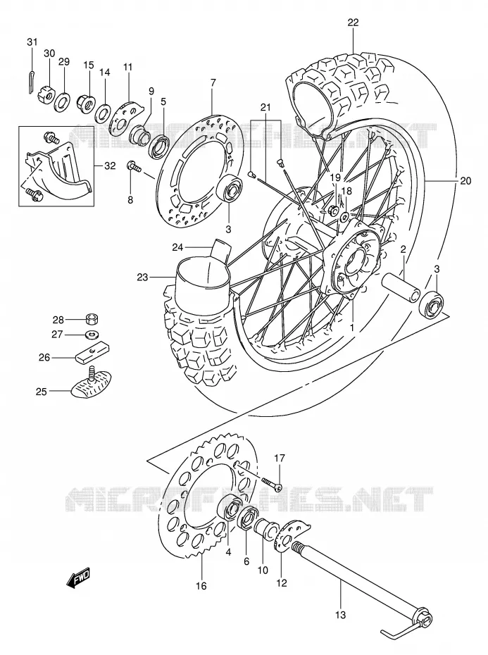 ROUE ARRIERE (MODELE R/S/T) Suzuki MOTO 350 DR 1996  DR350T(E1)