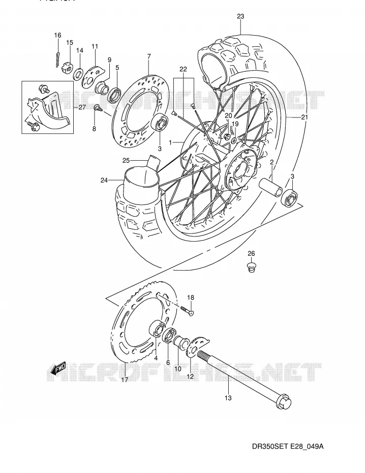 ROUE ARRIERE (MODELE T) Suzuki MOTO 350 DR 1994  DR350SER(E28)