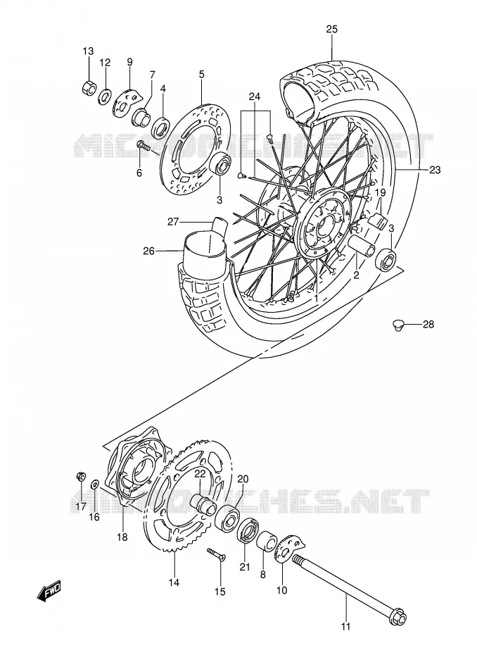 ROUE ARRIERE Suzuki MOTO 250 DR 1994  DR250SR(E24)